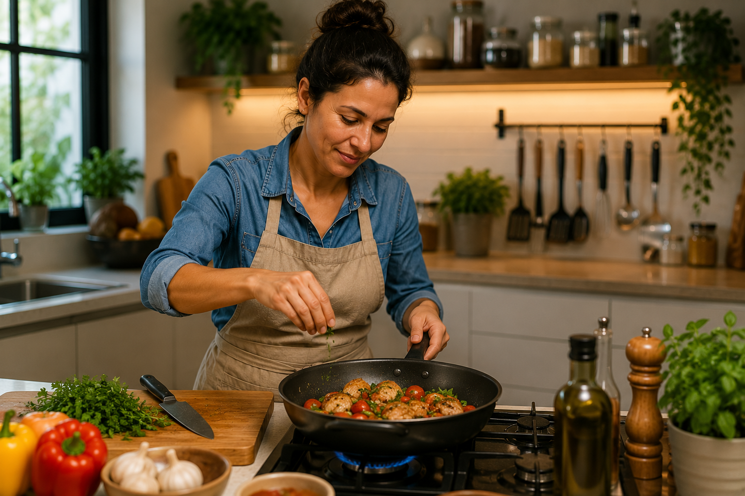 Pessoa cozinhando com confiança